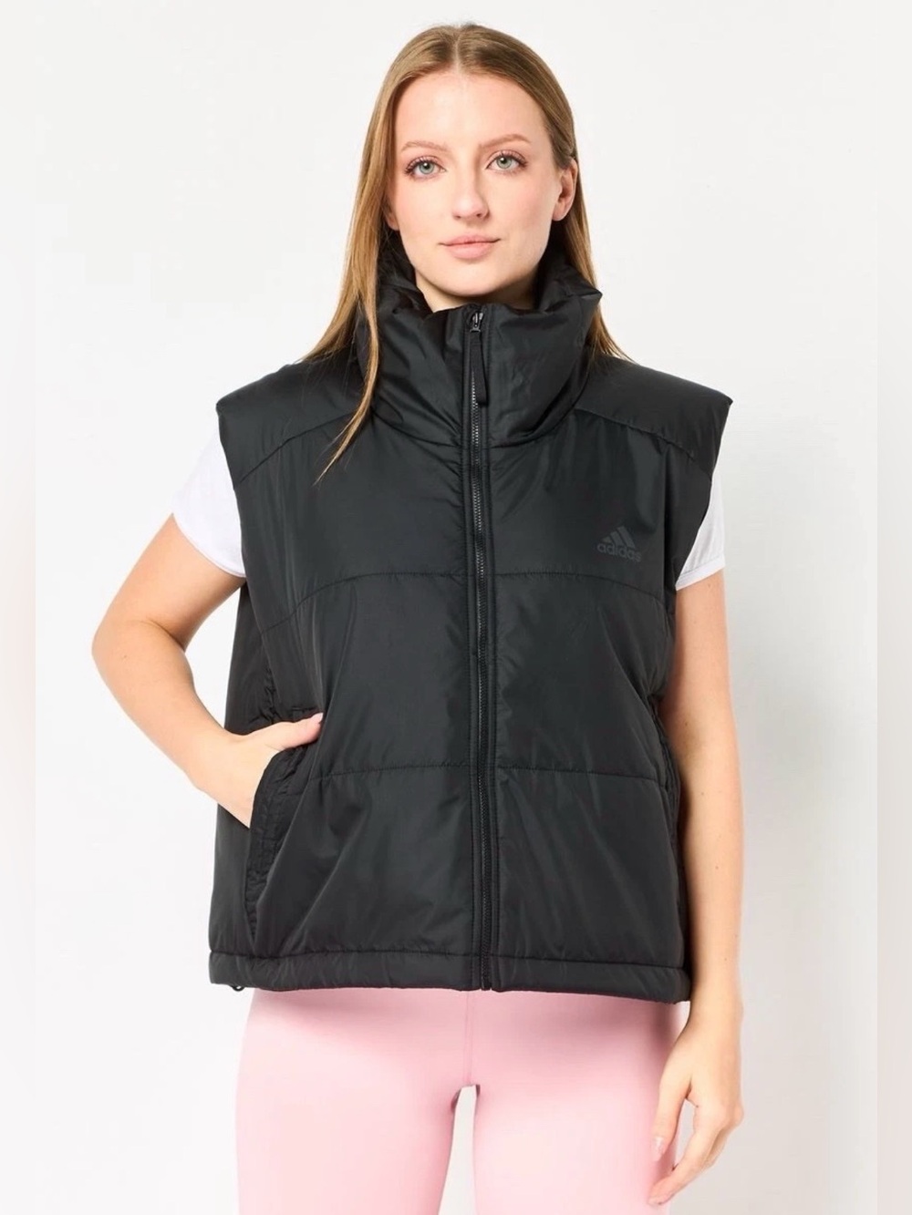 adidas Black Quilted Puffer Vest with High Collar